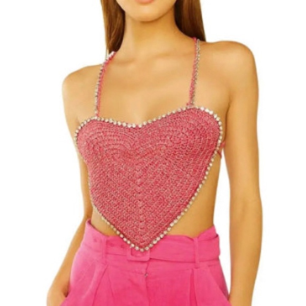 🔥 NWT LISA MAREE Delicate Dreams Crochet Crop Top in Pink Metallic 🔥